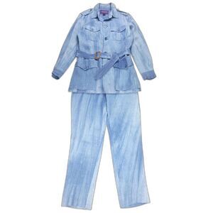 RALPH LAUREN Collection 100% Linen Belted Cargo Military Jacket Pants Set 8 Blue